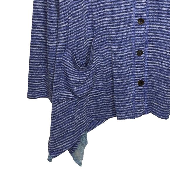 Logo by Lori Goldstein Womens Size Medium Blue Space Dye Button Front Cardigan - Picture 4 of 10